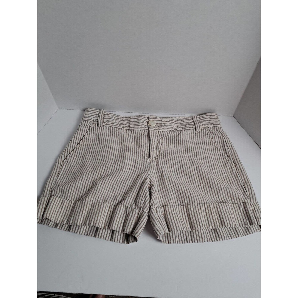 EXPRESS Striped Mid-Rise Midi Shorts size 2 Linen Preppy Bohemian Beachy Shorts